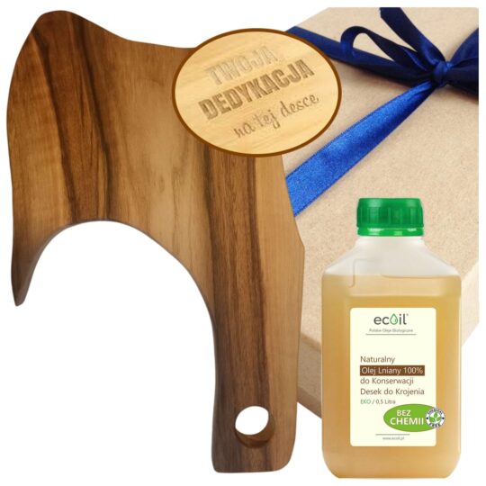 Deska do Krojenia (do serów) Lity ORZECH 40cm +Grawer Życzeń +Olej Lniany 100% 0,5l do Konserwacji +Estetyczne Opakowanie | Pomysł na Prezent