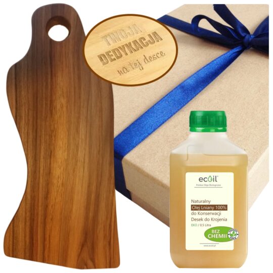 Deska do Krojenia Lity ORZECH 40cm (duszek) +Grawer Życzeń +Olej Lniany 100% 0,5l do Konserwacji +Estetyczne Opakowanie | Pomysł na Prezent
