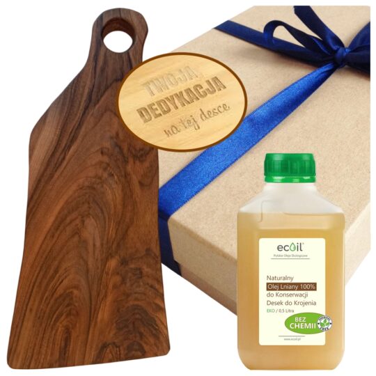 Deska do Krojenia Lity ORZECH 40cm +Grawer Życzeń +Olej Lniany 100% 0,5l do Konserwacji +Estetyczne Opakowanie | Pomysł na Prezent